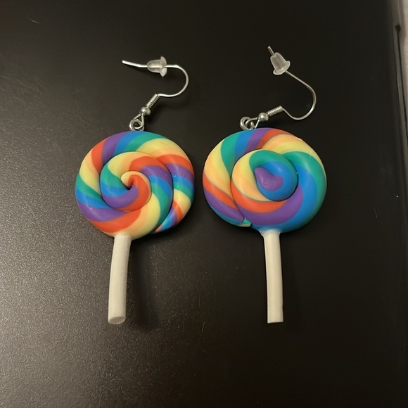 Clay Lollipop Multicolor Earrings w/ Rubber Backs - Picture 2 of 2